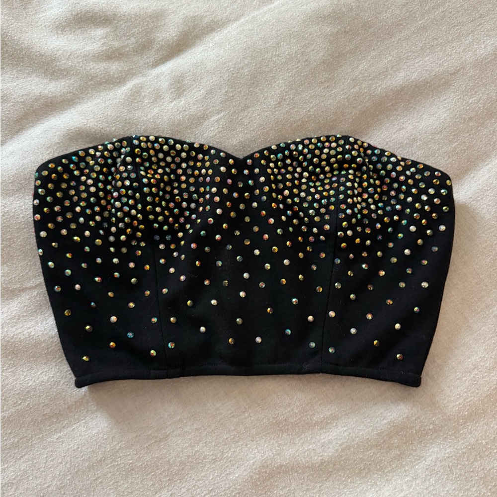 Black Studded Strapless Top